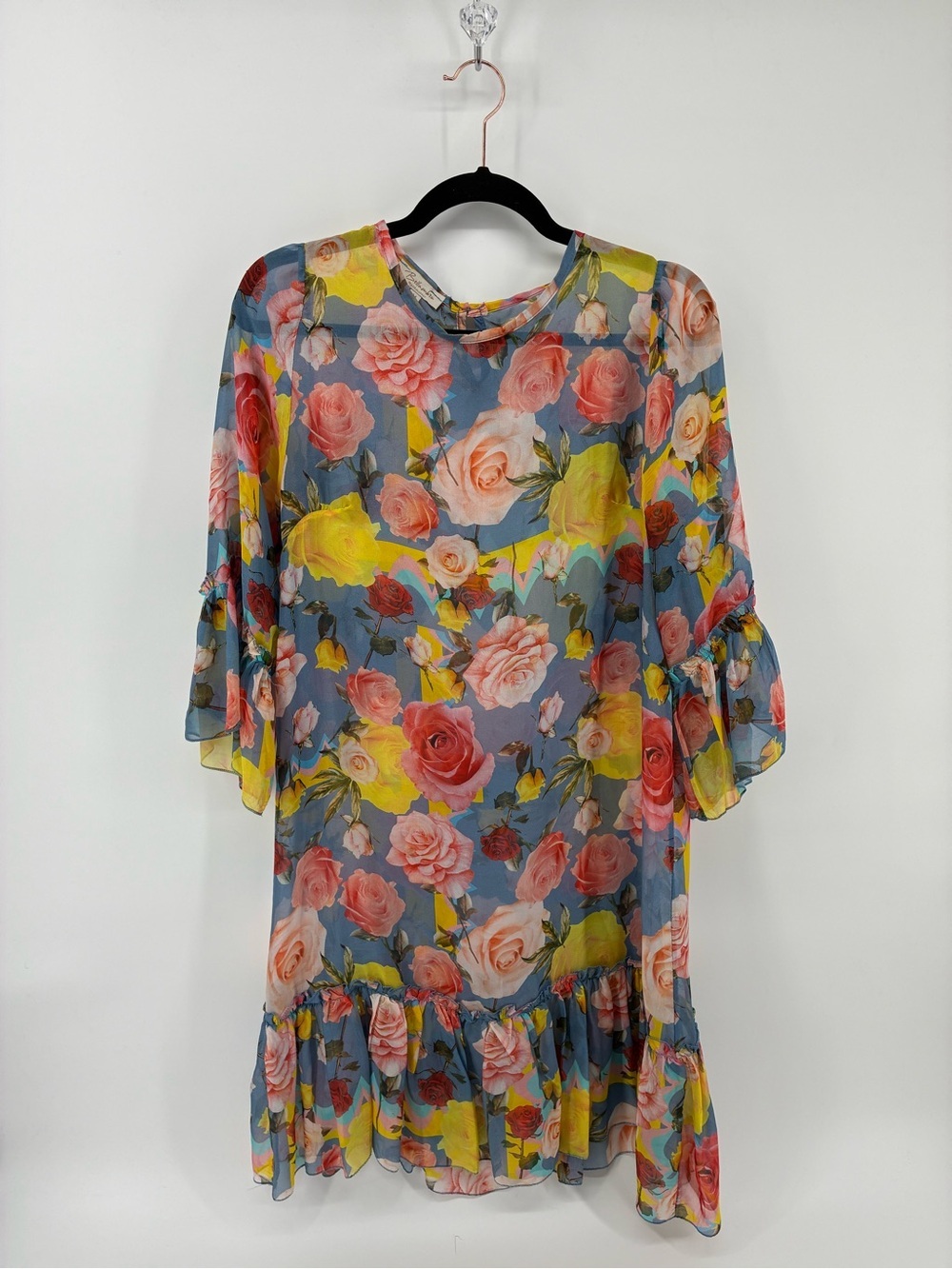 Bellambia Made in Italy Sheer Floral Blue Dress